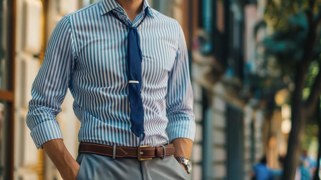 Jak nosić koszulę biało niebieską w paski w stylowych kombinacjach?